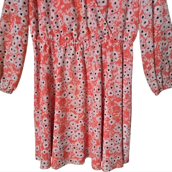 CeCe By Cynthia Steffens Coral Pop Gemma Surplice Long Sleeve Dress Size 12 - Picture 4 of 15